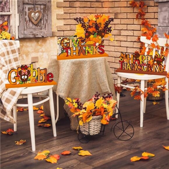 4Pcs Mouse Thanksgiving Table Decorations Wooden Centerpiece Cute Themed - Picture 7 of 8
